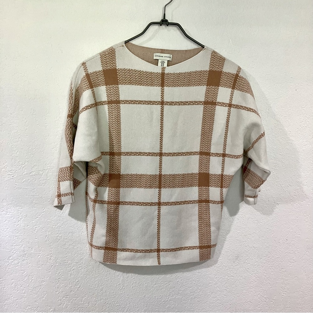 Adrienne Vittadini Women’s XS Sweater Beige Cream Tan preppy plaid old money - Picture 2 of 10